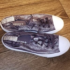 Converse All Star Juniors Plum Purple Glitter Low Sneakers 6